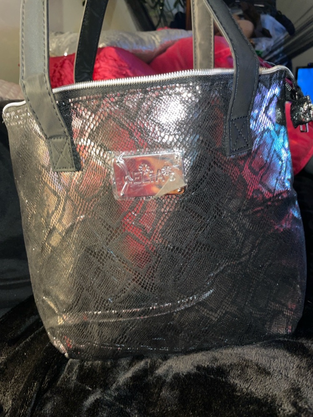 dELiA*s Metallic Black Snake-Embossed Lunch Bag Tote